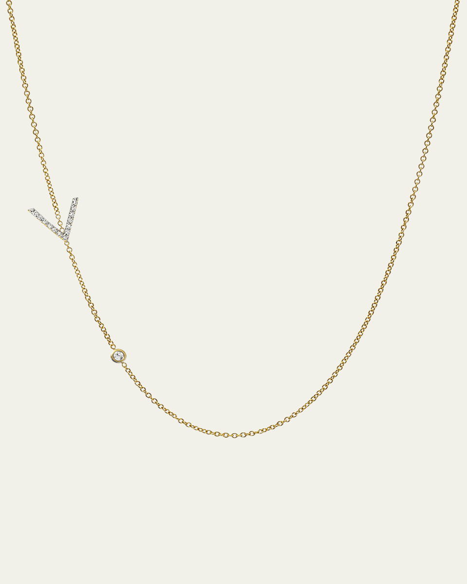 14K Yellow Gold Diamond Initial V Necklace